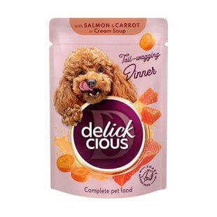 Вологий корм Delickcious смужки з лососем та морквою в крем-супі 12штх85 г D6211402/П фото