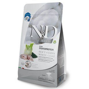 Фарміна сухий кормий N&D Grain Free WHITE PUPPY MINI для цуценят з білою шерстю з сібасом, спіруліною та фенхелем, 1,5 кг 44921 184490 фото