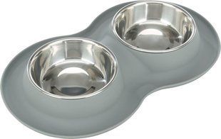 Миска Trixie для собак двойная серая металл/силикон 2*0,4л d-16см 40*5*23см 24983 фото