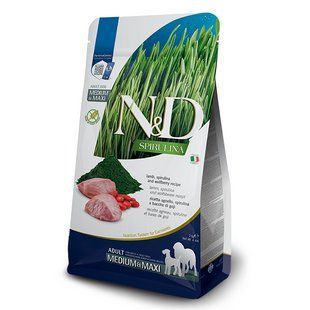 Фарміна сухий кормий N&D SPIRULINA LAMB ADULT MEDIUM & MAXI з ягням, спіруліною та ягодами годжі, 2 kg, 41074 177876 фото